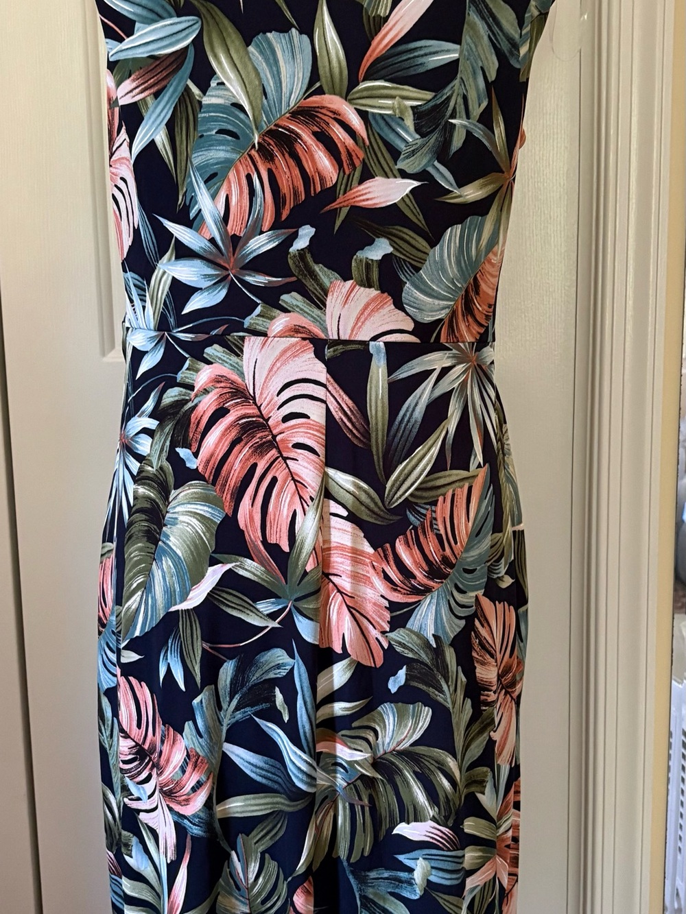 Navy Tropical Leaf Midi Dress - Women